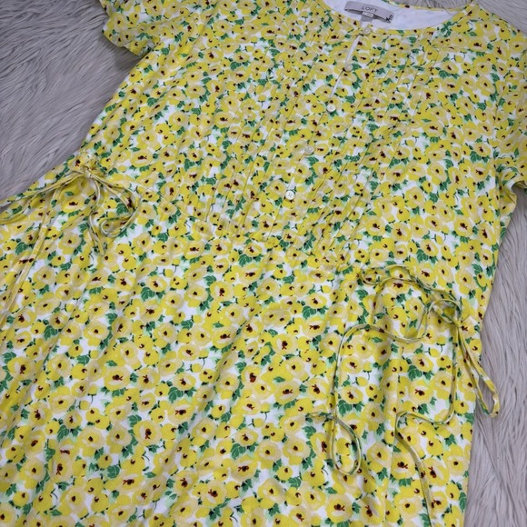 LOFT Women's XL Yellow Floral Blouson Dress Spring Easter Feminine Cottagecore - Picture 2 of 7